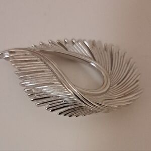 Trifari Vintage Silvertone Feather Brooch